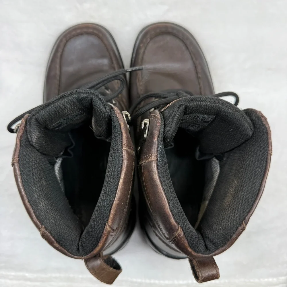 KEEN Mens 9.5 Dark Brown Leather Waterproof Moc‎ Toe Hiking Work Boots 1009250